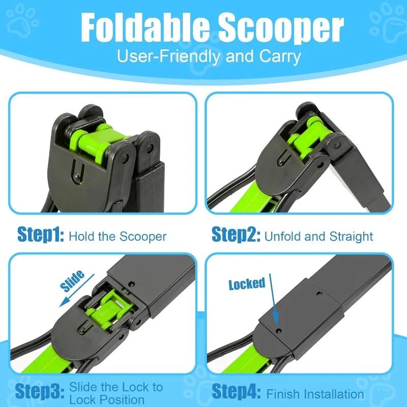 Long Handle Jaw Clamp Poop Scooper Heavy Duty Pet Waste Grabber Foldable Portable for Dogs Puppies Cats No Bend Tool
