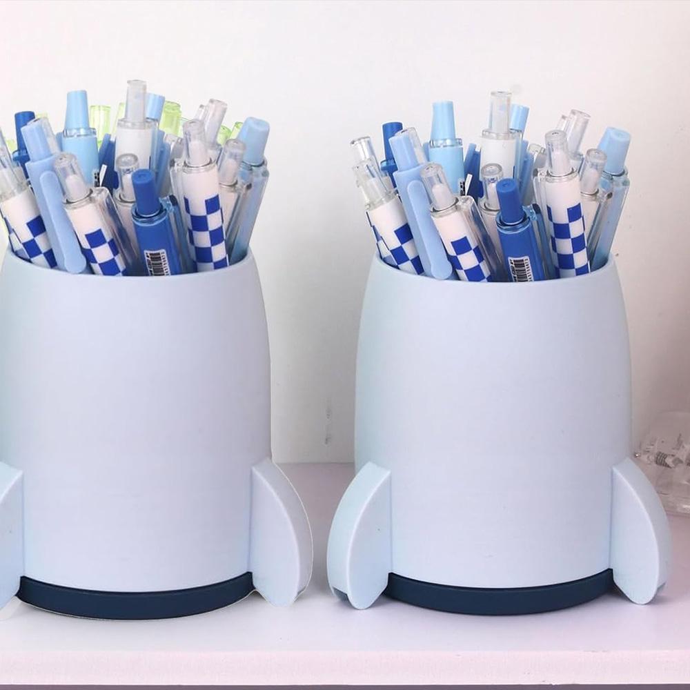 Cartoon Pen Holder Rocket Pen Holder for Stickers Office Student Desktop Pen Storage Box, Office Storage Makeup Brush Box