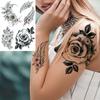 Black Flower Temporary Tattoo For Women Adultsl Fake Peony Rose Dahlia Lotus Tattoo Sticker 3D Body Art Bouquet Sexy Tatoo Paste