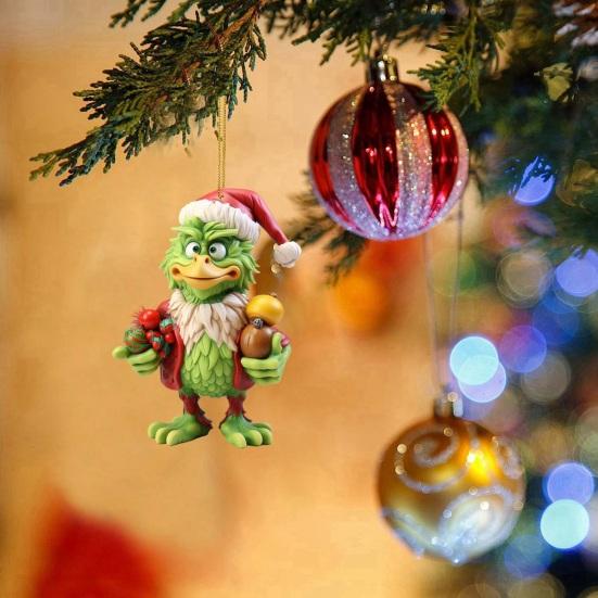 1/4Pcs Christmas Tree Decoration Cartoon Green Elf Hanging Ornaments Acrylic Flat Pendant Xmas Tree Accessories for Holiday Home Car Decor