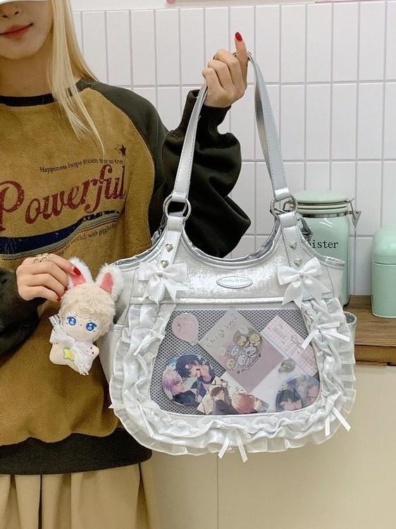 Sweet Lace Bowknot Shoulder Bag For Casual Daily Use With Pu Material