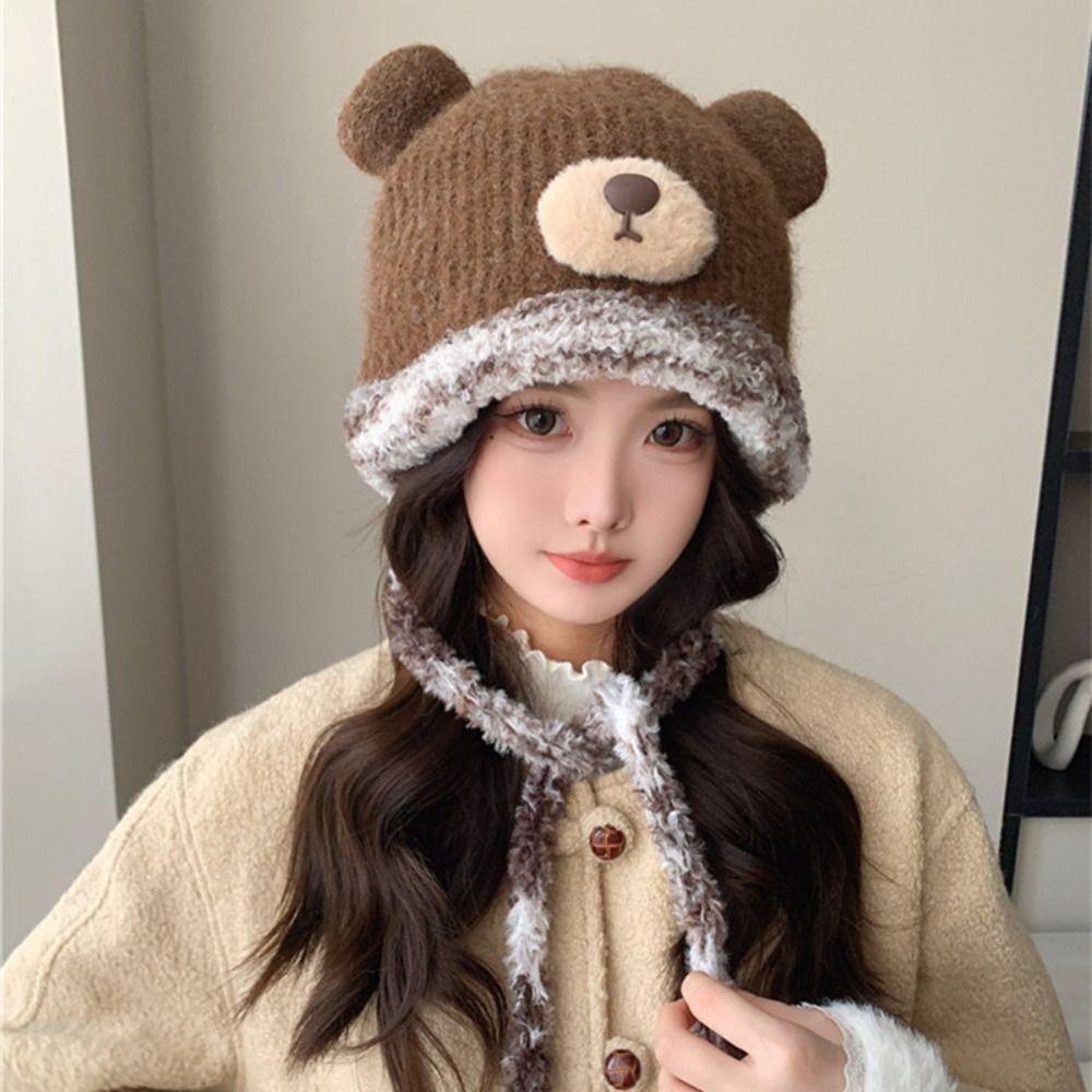 Korean Style Drawstring Bag-Hat New Design Women's Bear Hats Cute Crossbody Bag Hat  Female