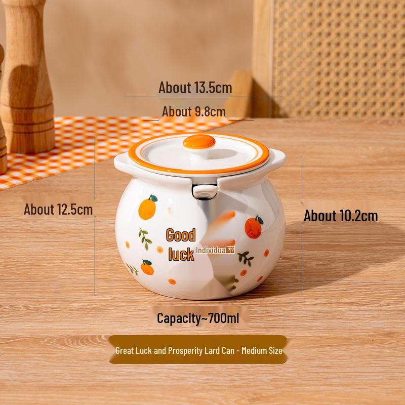 Ceramic Chili Oil Can with Spoon - High Temp Resistant, Creative Design for Luck & Prosperity in the Kitchen
