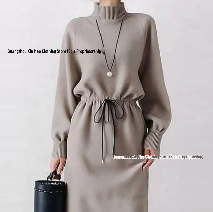 French Retro Drawstring Over-the-Knee Dress - Autumn Winter 2025 Collection