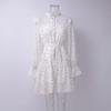 Vestito floreale da donna con scollo a balze bordato, spalline, maniche a sbuffo, corto, in chiffon, gonna a corno, stile delicato