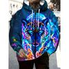 Herren Kapuzenpullover mit Reißverschluss und Tiger-Grafik, Langarm, Lässiger Outdoor-Mode-Mantel mit Kordelzug und Taschen, Reißverschluss-Kapuzenpullover für den Mann