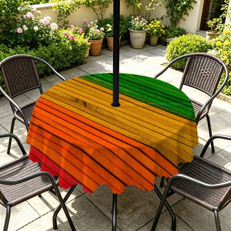 Outdoor Round Tablecloth With Umbrella Hole Waterproof Oil-Resistant Patio Dining Cover Deck Garden Terrace