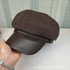 Japanese Striped Casual Retro Octagonal Hat Early Autumn Pu Leather Brim Splicing Women's Street New Cap Trendy New