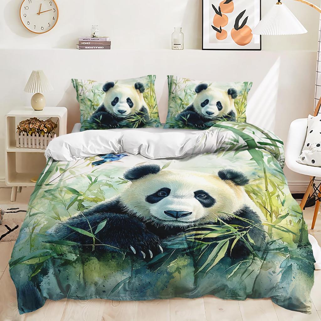 Panda-tryckta påslakan för barn pojkar flickor tonåringar Queen King Lätta täckesöverdrag Söta djur sängkläder set Rumsinredning