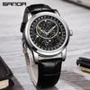Sanda Classic Men's Fashion Watch with Leather Strap and Creative Star & Moon Dial – High-End Quartz Business Wristwatch