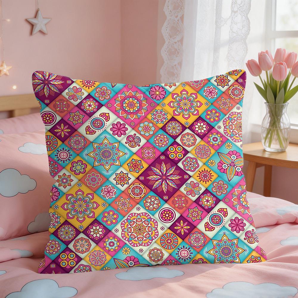 Bohemian Floral Rhombus Mosaic Cushion Cover Short Plush Pillow Case Room Sofa Cushion Covers Home Decor Funda