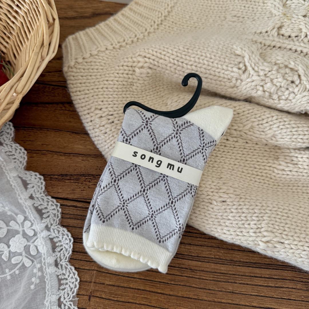 

Женские весенне-осенние винтажные милые гольфы в рубчик с оборками и клетчатым бантом 1 pair