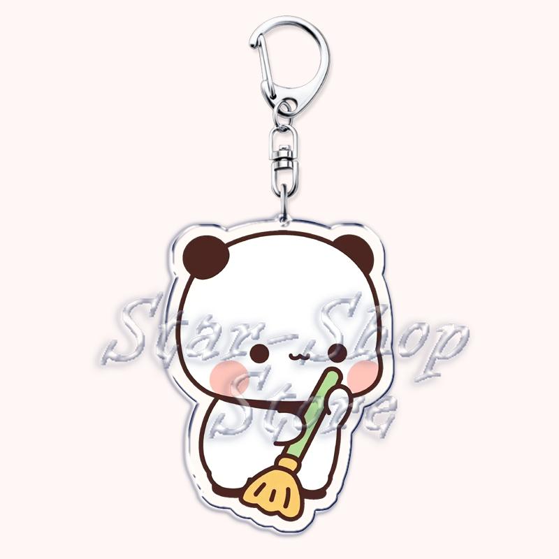 Cute Bubu Love Dudu Yier Keychains Couple Bear Panda Keyrings for Accessories Bag Pendant Key Chain Jewelry Fans Lovers Gifts