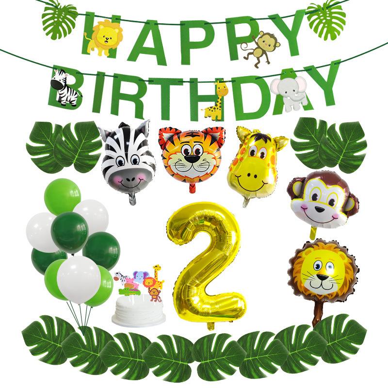 Animal-Themed Birthday Party Decorations, Animal Letter Flags, Foil Balloon Party Supplies Set