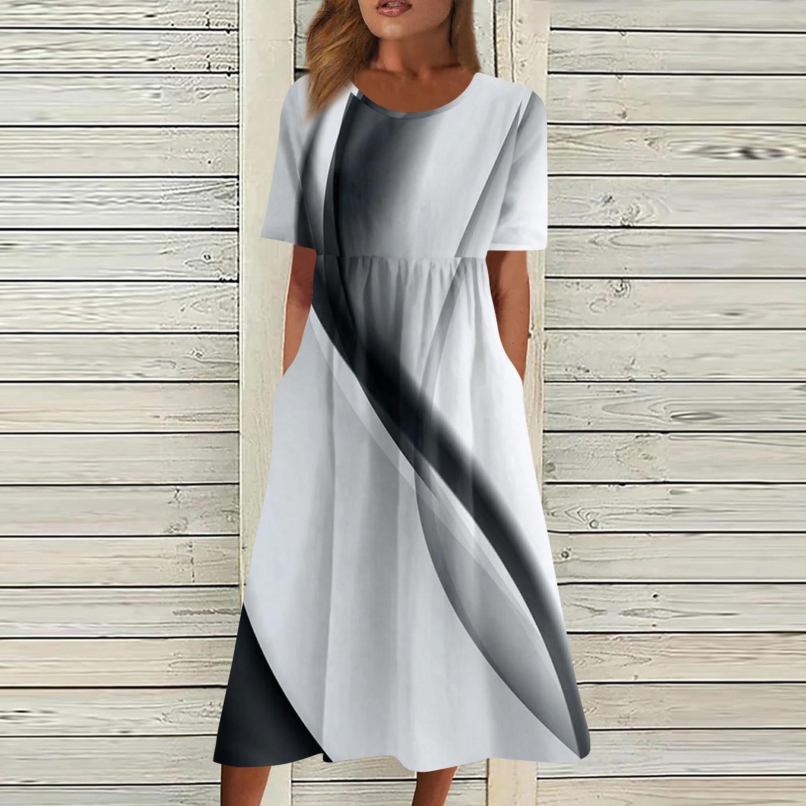 

Женские повседневные платья Платья с принтом Летние платья Плиссированные свободные платья с круглым вырезом и принтом L