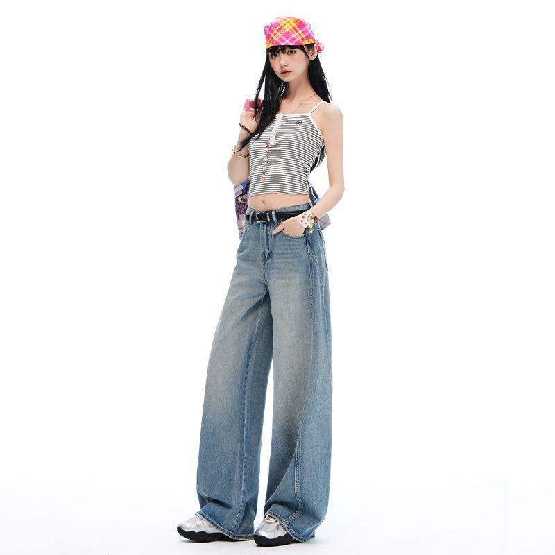 Summer Lyocell Tencel Cotton Thin Breathable Unique Pocket Drape Wide Leg Denim Pants For Women Casual Pants Oversize Denim Trousers