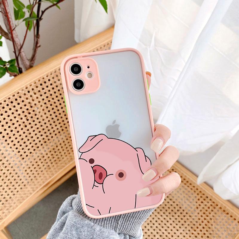 Bumper Phone Case For iPhone 16 12 11 14 13 15 Pro Max 16 7 8 Plus SE2020 X XR XS Cute Cartoon Pig Camera Protection Back Cover