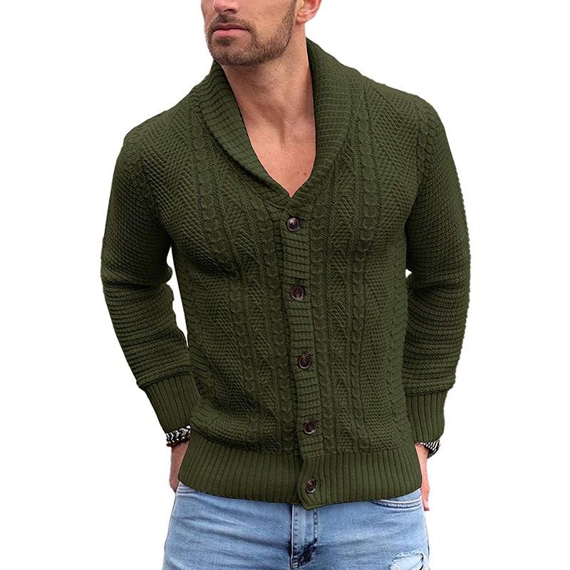 Men's Solid Color Button-Up Long Sleeve Knitted Sweater