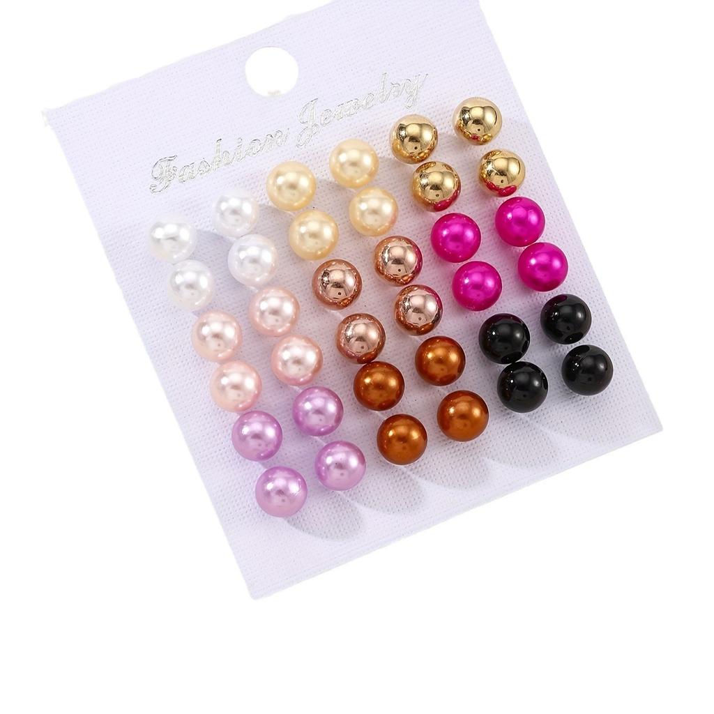 For simple summer women's colorful pearl stud earrings set party matching girl earrings earrings