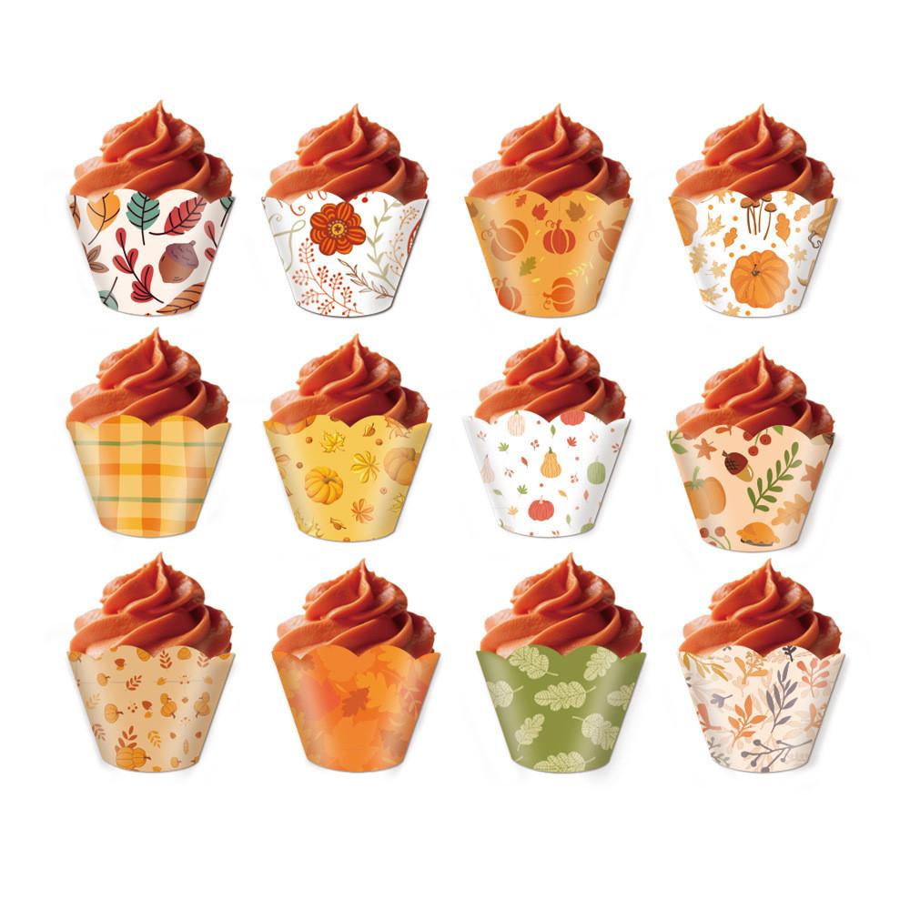 Thanksgiving Themed Pumpkin Leaf Pattern Paper Cake Border Props Decoration