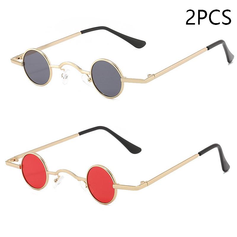 Vintage Rock Punk Sunglasses Small Round Metal Frame Black Lens Wide Bridge Unisex Driving Eyewear Classic Retro Style