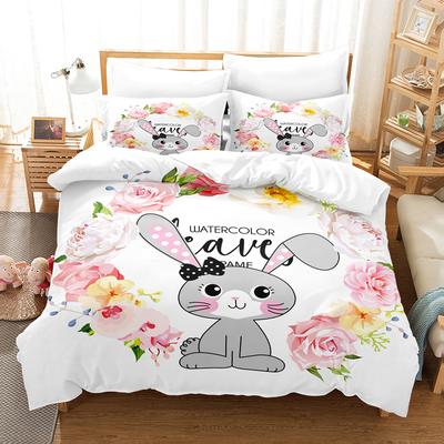 Juego de funda nórdica y ropa de cama de conejito para niño Impresión 3D Textil para el hogar América del Norte Juegos de cubrecama chinos Fundas de almohada Dibujos animados Nuevo