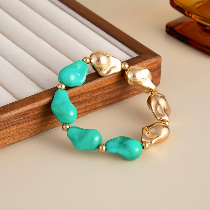 Simple Baroque Irregular Resin Bracelet Bohemian Colorful Beads Bracelet Splicing Bangle Daily Charm Jewelry Accessories Gifts