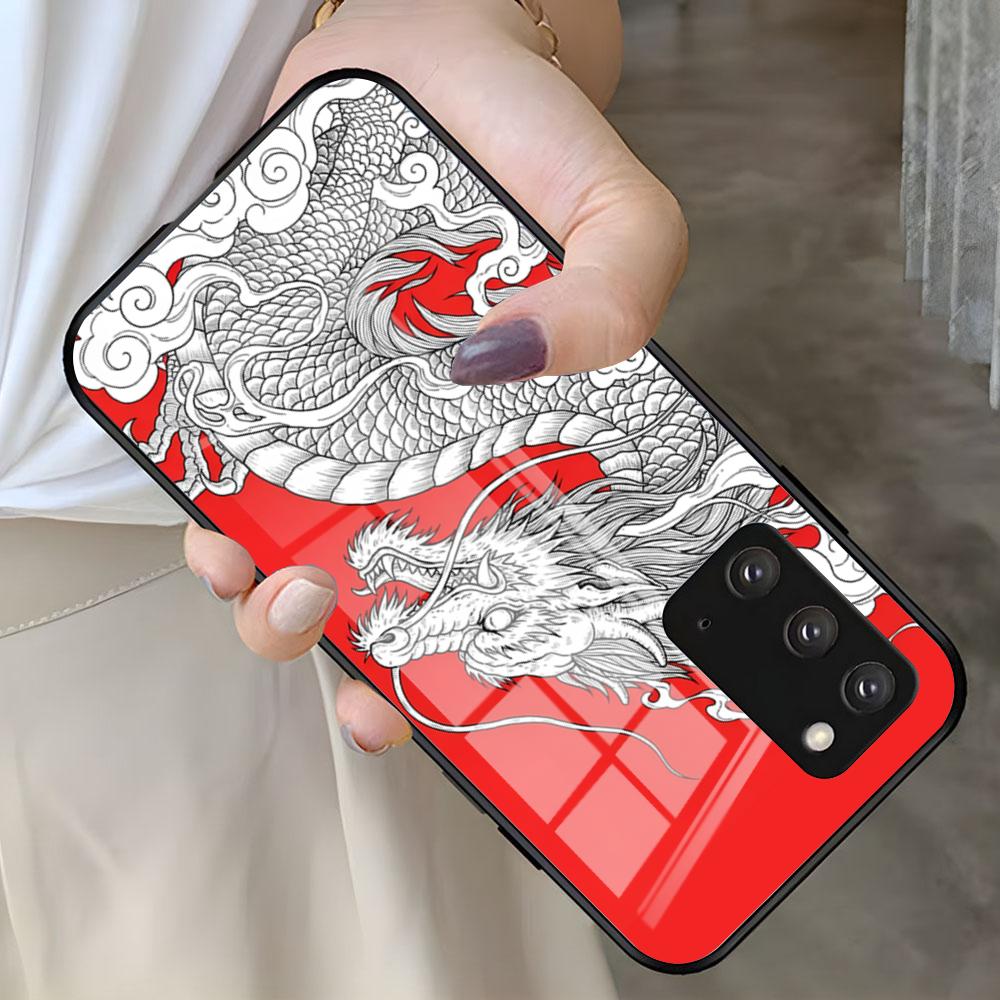 Art Dragon Phone Case For Samsung S26 S25 S24 FE S23 S22 S21 Plus S20 Ultra Note20Ultra Black Glass Cover