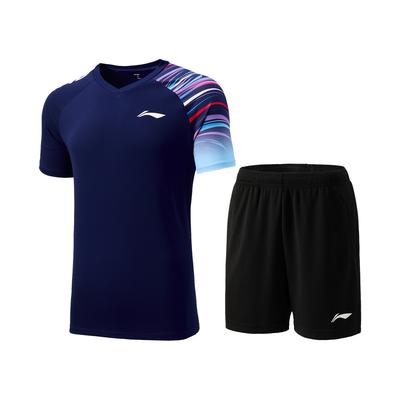 Li Ning Badminton Series Color Block Soft Versatile Short Sleeve T-Shirt Mid Waist Shorts Casual Sports Set Unisex Sports Set AATV045-5