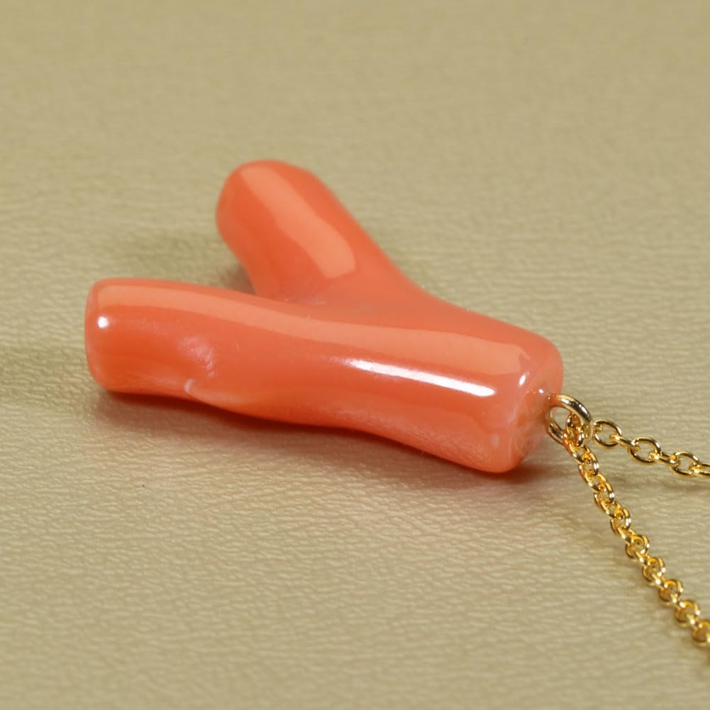 Undyed Pink Garnet Coral Branch Pendant Necklace.