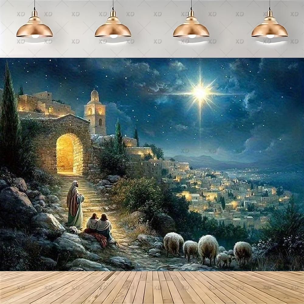 Fotografischer Hintergrund der Geburt Jesu, Sternennacht von Bethlehem, Weihnachtsfeier-Dekoration, Hintergrund für religiöse Veranstaltungen, Banner4645