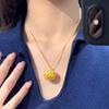 Xiaohongshu Inspired Floral Pendant Necklace: Sand Gold, Diamond Studded, Embroidered Flower Design.