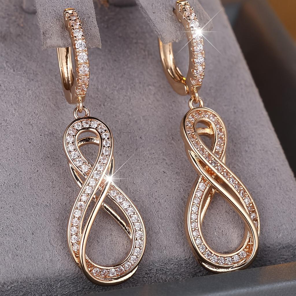 Double Layer Infinity Loop Earrings with Round Cubic Zirconia Accents Hoop Style Dangle Earrings for Women and Girls