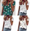 Stylish Women's V Neck Ruffle Short Sleeve T Shirt With Fashionable Daisy Print