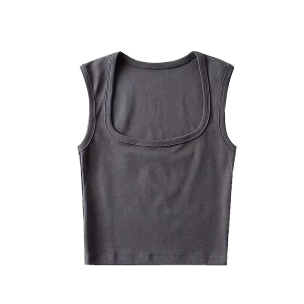 Women's Square Neck Sleeveless Crop Tank Top Slim Fit Solid Basic Camisole Shirt