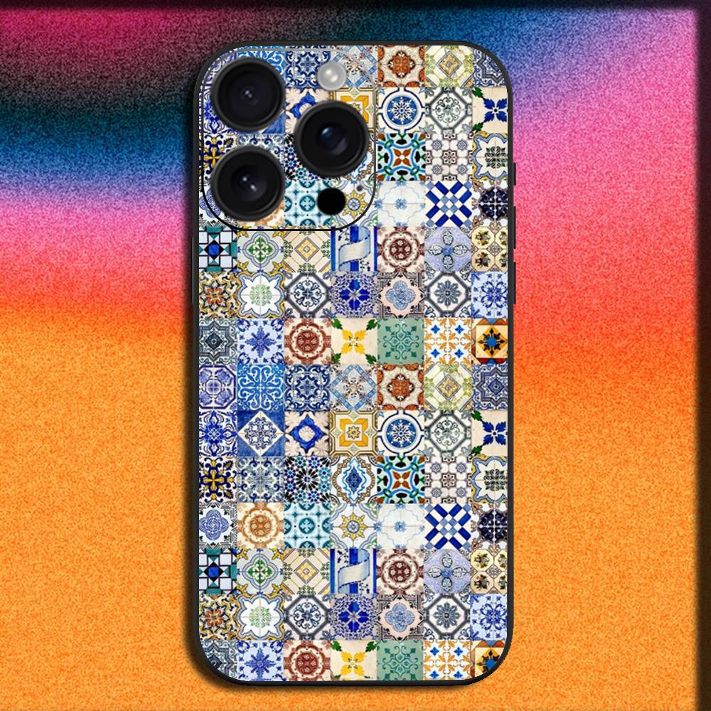 Blue and White Porcelain Phone Case For iPhone 16,15,14,13,12,11,Pro,XS,Max,XR,Plus,E,Mini Soft Black Cover