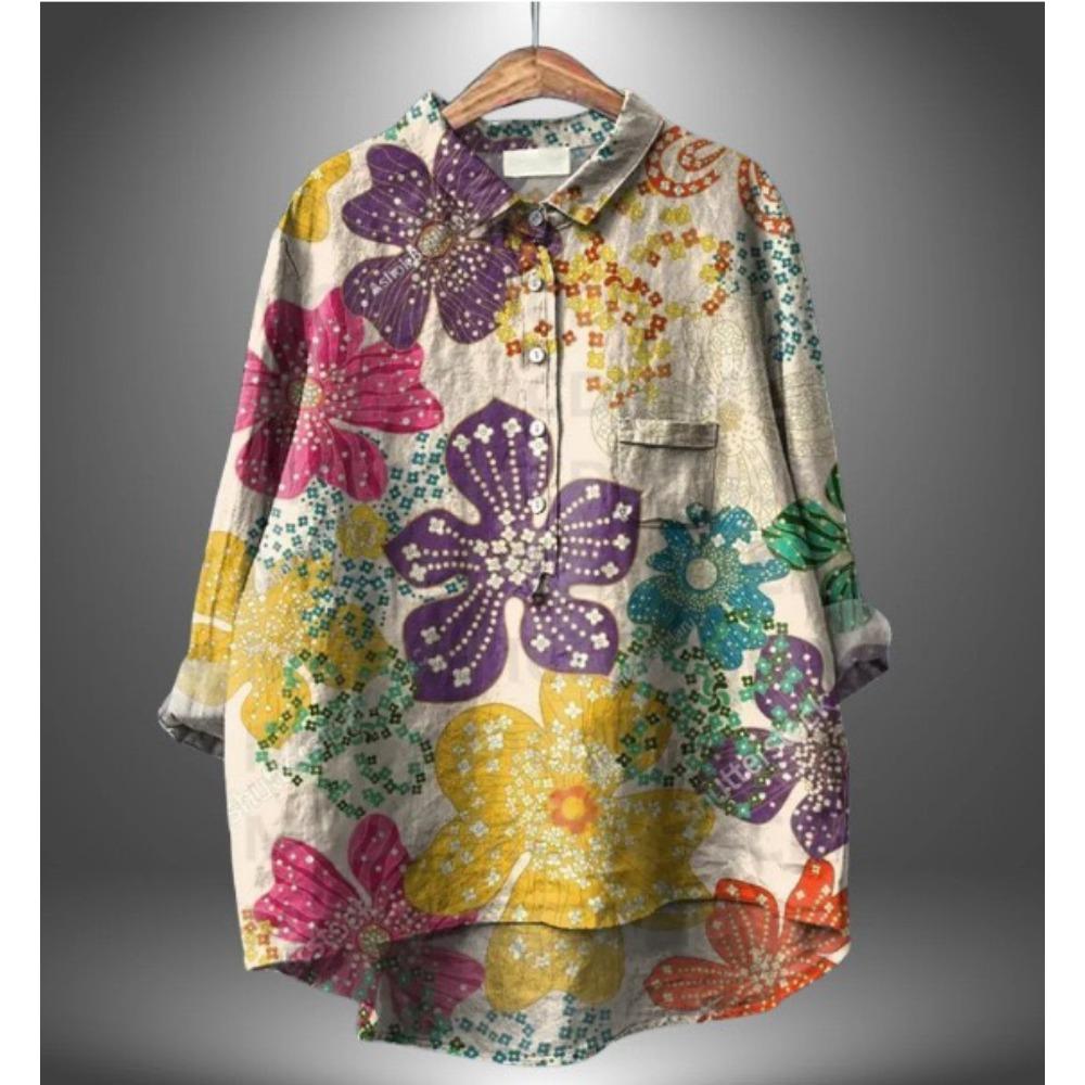 Stampa Floreale Vintage Deliziosa Camicia Casual in Lino