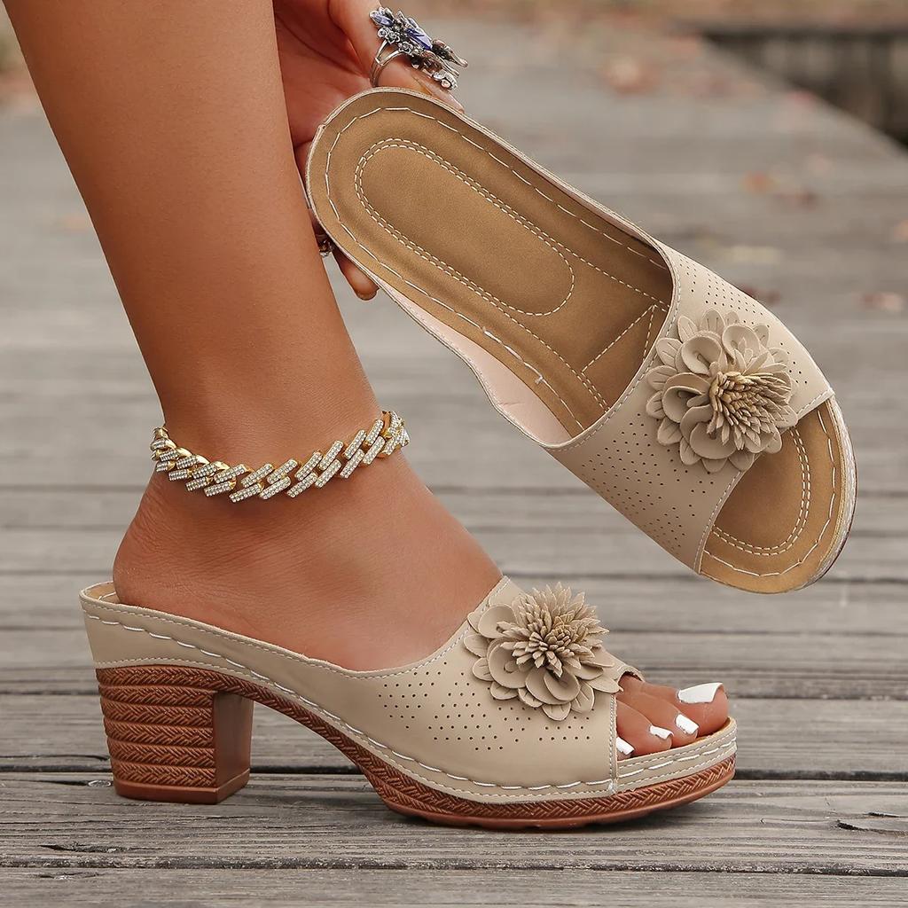 2025 New Women High Heels Slip On Sandals Summer Casual Comfortable Shoes Women Elegant Low Platform Sandals Sandalias