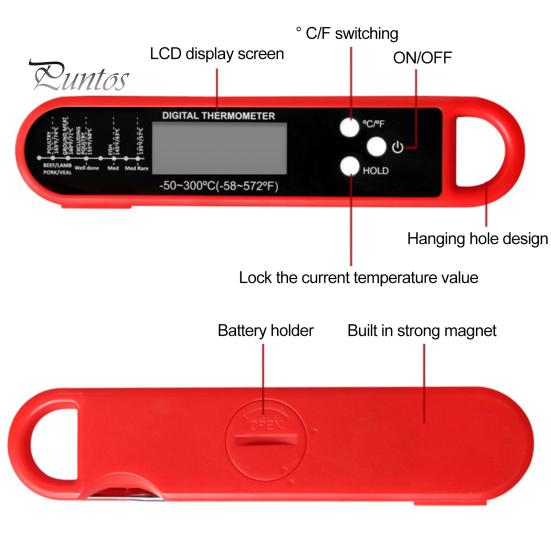 Lebensmittelthermometer, leicht ablesbares digitales Fleischthermometer, wasserdicht, faltbar, Kochthermometer für die Küche zu Hause