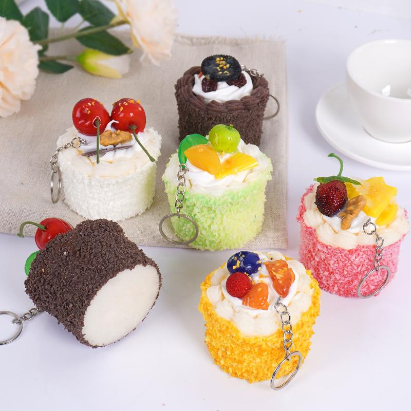 Cute Artificial Mousse Cake Keychain Vivid Fruit Toppings Lightweight Mini Size Pendant for Daily Bag Decoration Friend Gift