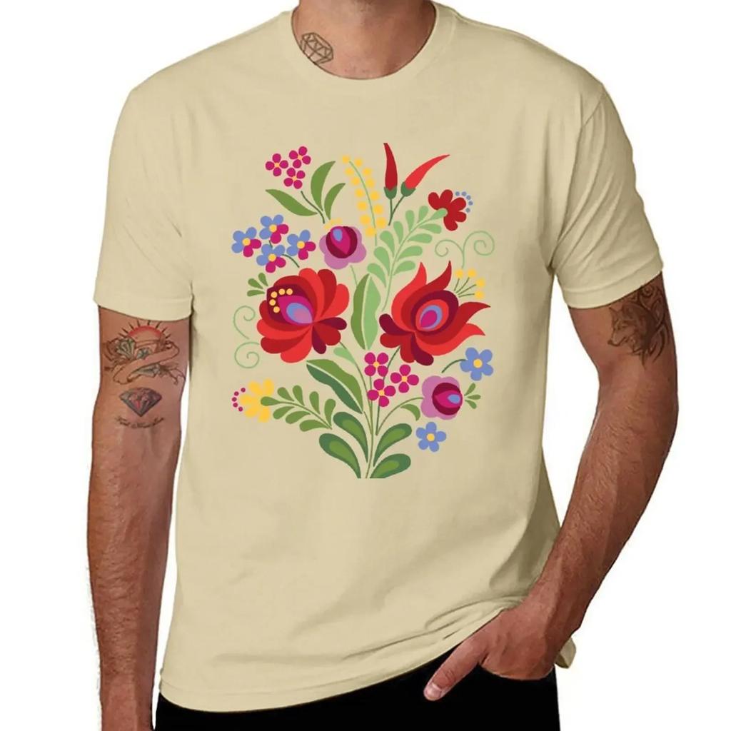 Hungarian Folk Design Red Peppers On White T-Shirt Korean Fashion Heavyweights Oversized T Shirts for Men