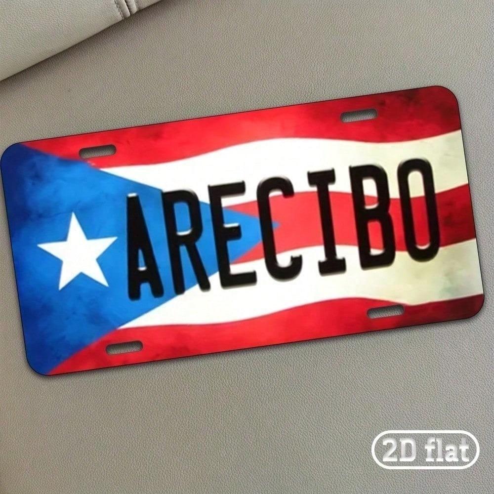 Vintage Puerto Rico Flag Arecibo License Plate Frame, Waterproof Aluminum Retro Car Tag Cover