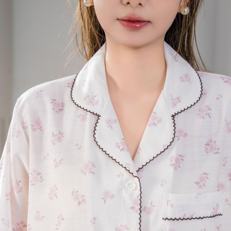 Mao Ma Sha Damen Pyjama-Set, Langarm, Lange Hose, Strickjacke, Große Größen, Revers-Design, Für Zuhause oder Draußen, Frühling/Herbst.