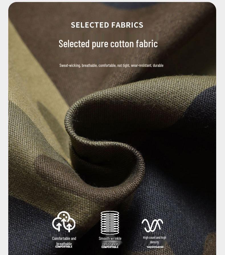 Men's Elastic Camouflage Cargo Pants: Wear-Resistant, Multi-Pocket, Skinny Fit, with Increased Crotch for Work Safety.