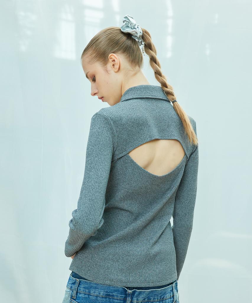 LARTIGENT L9 Cutout Collar Top(Gray)