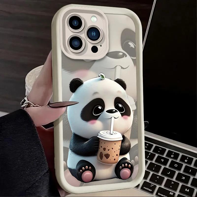 Milk Tea Time Panda INS For Samsung Galaxy Case S24 S23 S22 S21 Ultra Plus Fe A55 A54 A53 A52 A35 A25 A15 A14 5G Phone Y2k Cover