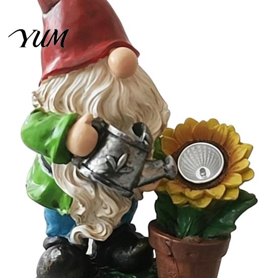 Realistic Resin Gnome Sculptures Solar Sunflower Garden Statue with LED Lights, Waterproof Figurine Gifts for Lovers Outdoor Patio Yard Lawn Decor And