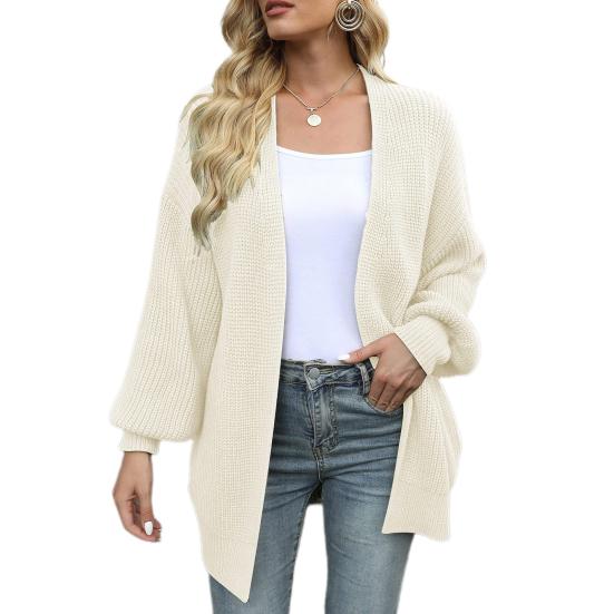Damer Genser Kåpe Krageløs Lanternelangermet Åpen Front Strikkekåpe Ensfarget Løs Passform Mellomlang Overbekledning