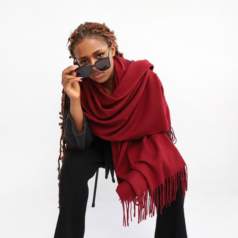 Solid color imitation cashmere scarf Ankara red shawl knitted warm scarf long shawl