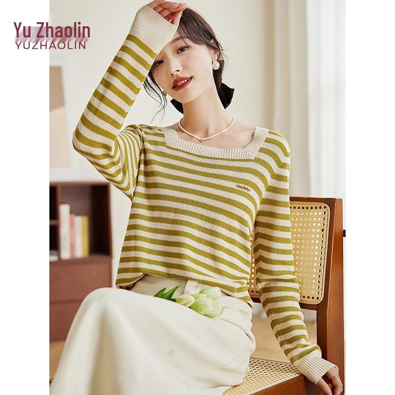 YUZHAOLIN Women s Striped Square Neck Knit Top M